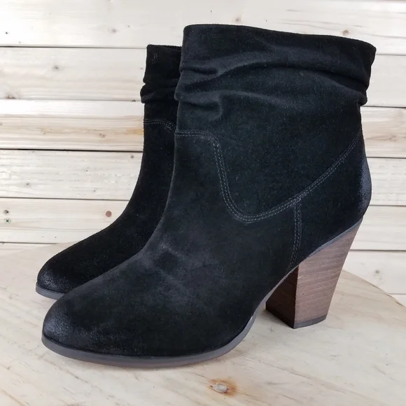 Distressed Western Biker 9 US Black Suede/Leather Slouch Heeled Bootie Boots NEW - Picture 7 of 14